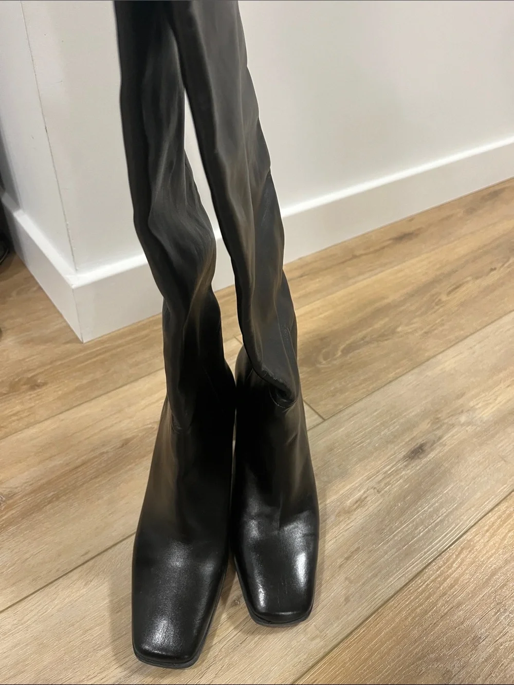 Zara Black Over-the-Knee Leather Boots